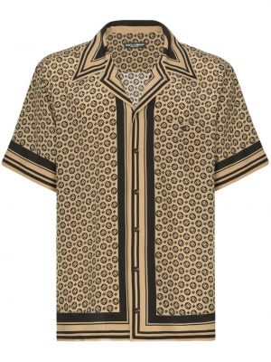 Hedvábná košile s potiskem Dolce & Gabbana hnědá
