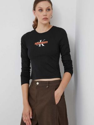Памучна блуза с дълъг ръкав Calvin Klein Jeans черно