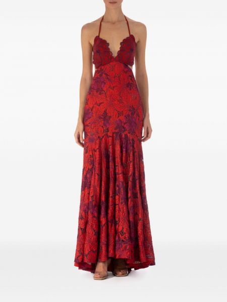 Rozkloszowana sukienka w kwiatki Silvia Tcherassi czerwona