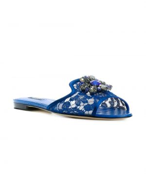 Nėriniuotos sandalai su kristalais Dolce & Gabbana mėlyna
