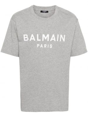 Bavlnené tričko s potlačou Balmain sivá