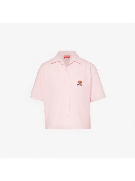 Хлопковая рубашка с вышивкой свободного кроя Kenzo розовая