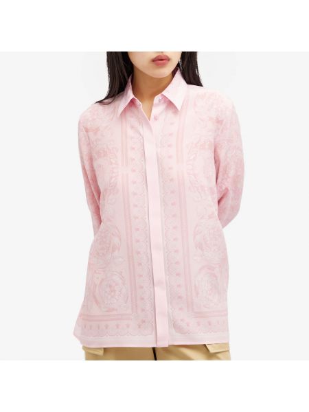 Шелковая рубашка с принтом Versace розовая