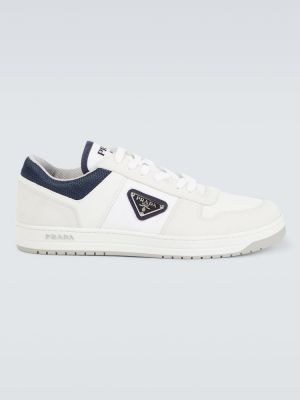 Νάιλον δερμάτινα sneakers Prada λευκό