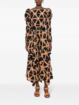 Hedvábné midi sukně s potiskem s abstraktním vzorem Ulla Johnson černé