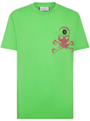 Bavlněné tričko s potiskem Philipp Plein zelené