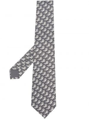 Копринена вратовръзка с принт Hermès сиво