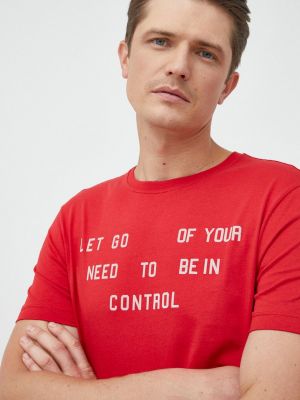 Памучна тениска с дълъг ръкав с принт United Colors Of Benetton червено