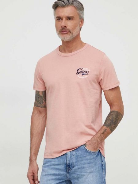 Bavlněné tričko s aplikacemi Guess růžové