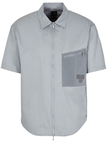 Памучна риза бродирана Armani Exchange сиво