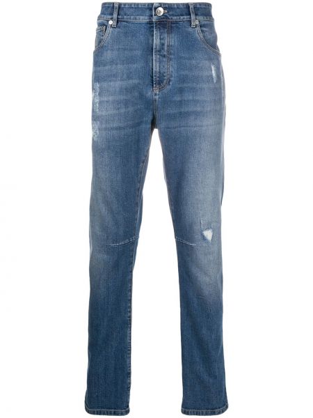 Obnosené džínsy s rovným strihom Brunello Cucinelli modrá