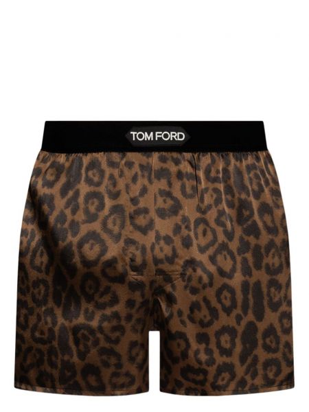 Svilene boksarice s potiskom z leopardjim vzorcem Tom Ford rjava