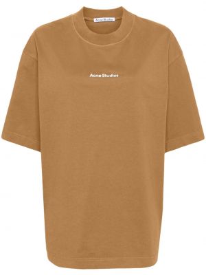 Bavlněné tričko s potiskem Acne Studios hnědé
