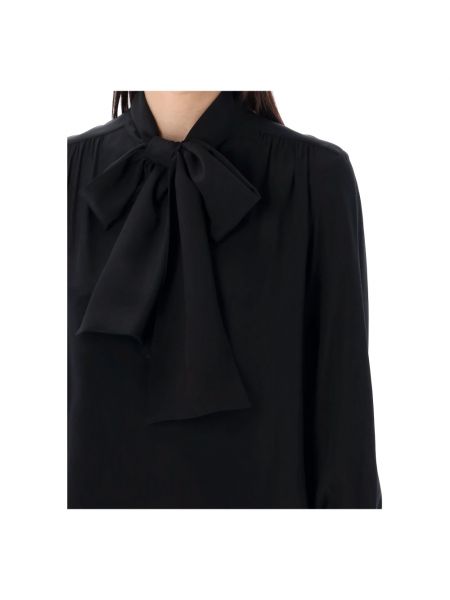 Blusa de seda de crepé Saint Laurent negro