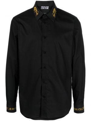 Kokvilnas džinsa krekls ar izšuvumiem Versace Jeans Couture melns
