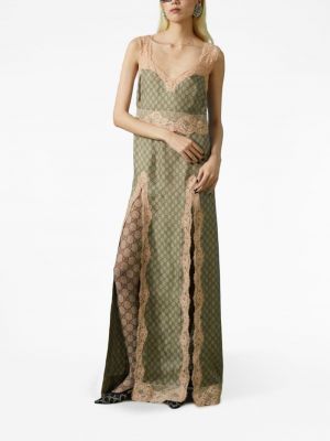 Jedwabna sukienka z nadrukiem Gucci beżowa