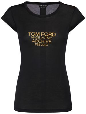Hedvábné tričko s potiskem Tom Ford černé