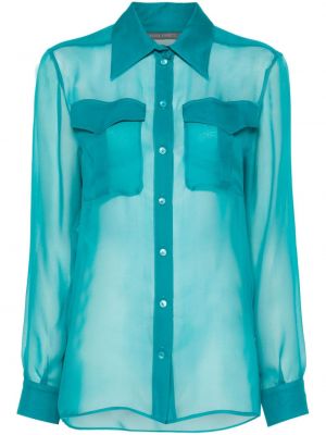 Μεταξωτό πουκάμισο με διαφανεια Alberta Ferretti μπλε