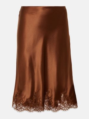 Mini falda de raso de seda de encaje Saint Laurent marrón
