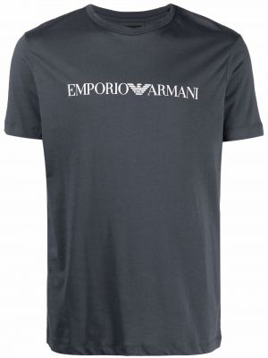 Тениска с принт Emporio Armani синьо