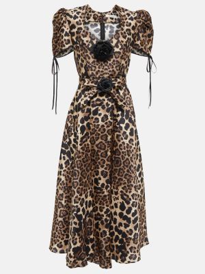 Копринена миди рокля с принт с леопардов принт Rodarte черно