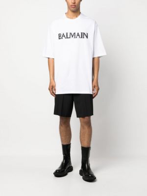 Křišťálové bavlněné tričko Balmain bílé
