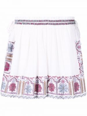 Hedvábné mini sukně s výšivkou Isabel Marant - bílá