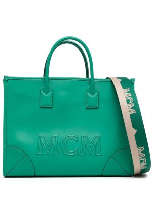 Кожени шопинг чанта Mcm зелено