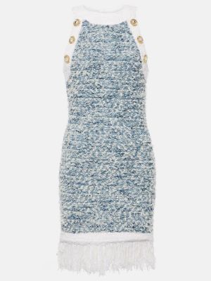 Mini vestido con flecos de tweed Balmain azul