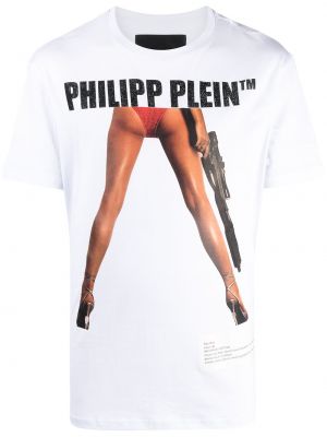 Koszulka bawełniana z nadrukiem Philipp Plein biała