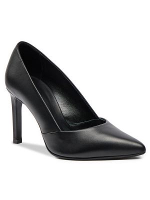 Usnjene nizki čevlji s peto z visoko peto Calvin Klein črna