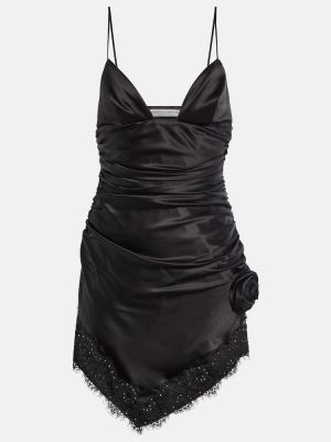 Hedvábné saténové šaty Alessandra Rich černé