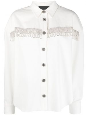 Памучна риза с кристали Rotate бяло