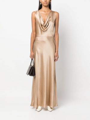Drapované hedvábné saténové večerní šaty Antonelli zlaté