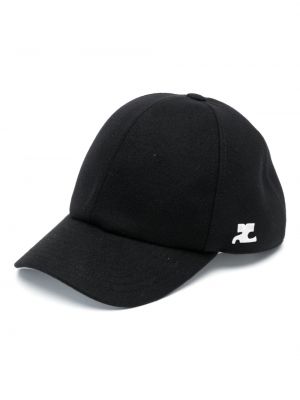 Haftowana czapka z daszkiem bawełniana Courreges czarna