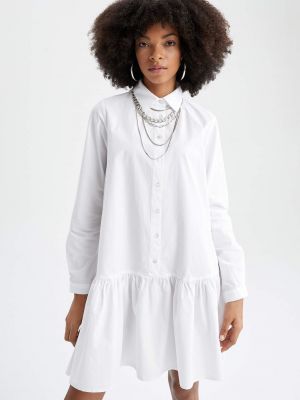 Rochie mini cu volane cu mâneci lungi Defacto alb