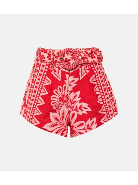 Shorts en coton à fleurs Farm Rio rouge
