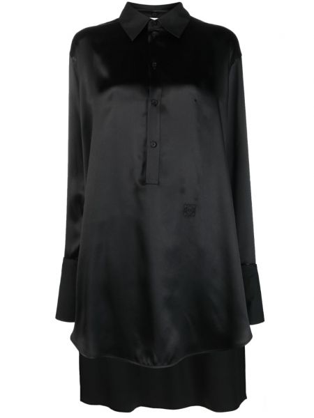 Satenska obleka z vezenjem Loewe črna