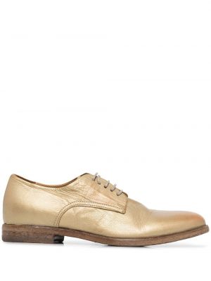 Pantofi loafer cu șireturi din piele din dantelă Moma auriu