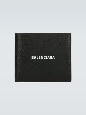 Kožená peňaženka s potlačou Balenciaga čierna