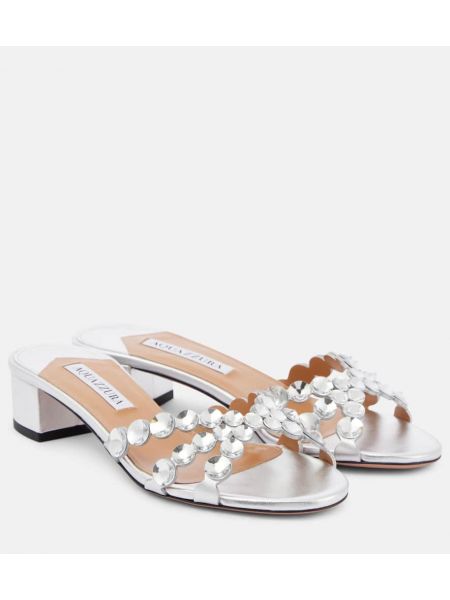 Kristaller läder mules Aquazzura silver