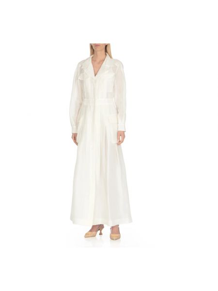 Vestido largo de lino de seda Alberta Ferretti blanco