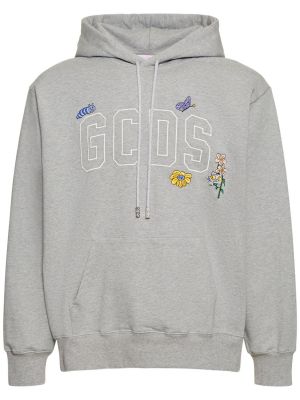 Pamučna hoodie s kapuljačom s vezom Gcds siva