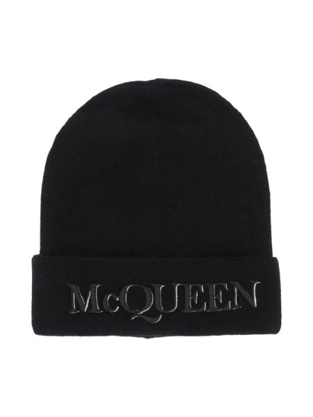 Czarna haftowana czapka Alexander Mcqueen