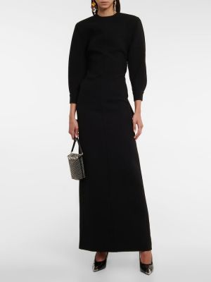 Vlněné dlouhé šaty Saint Laurent černé
