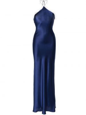 Krajkové saténové dlouhé šaty Manuri modré