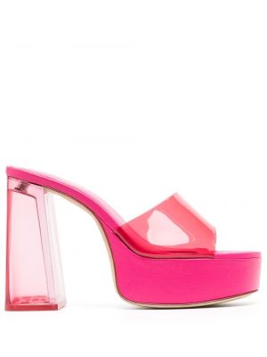 Papuci tip mules cu toc cu platformă transparente Larroude roz