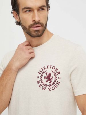 Bavlněné tričko Tommy Hilfiger béžové