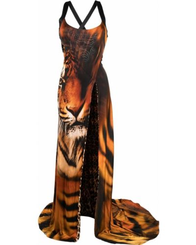 Sukienka wieczorowa z nadrukiem w tygrysie prążki Roberto Cavalli