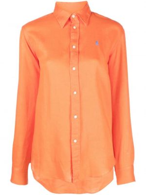 Льняная рубашка с вышивкой Polo Ralph Lauren, оранжевая